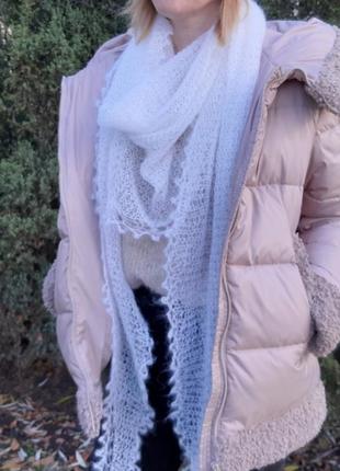 Біла шаль павутинка з альпаки/мохеру, вязаний трикутний шарф, шаль, легка в'язана...