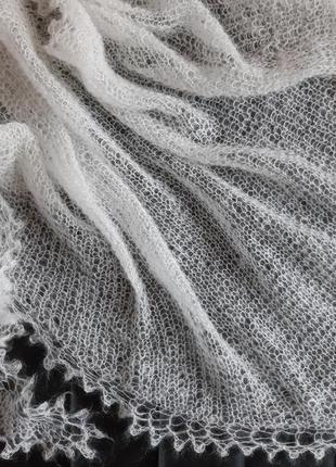 Біла шаль павутинка з альпаки/мохеру, вязаний трикутний шарф, шаль, легка в'язана...