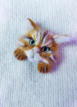 Брошь рыжий кот, брошка котик ручной работы
