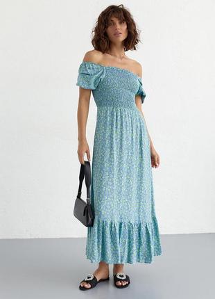 Женское длинное платье с эластичным поясом fame istanbul - джинс цвет, s (есть размеры)1 фото