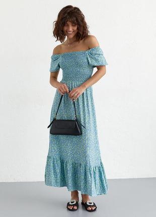Женское длинное платье с эластичным поясом fame istanbul - джинс цвет, s (есть размеры)5 фото