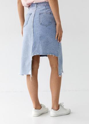 Джинсовая юбка на пуговицах с асимметричным низом - джинс цвет, s (есть размеры)2 фото