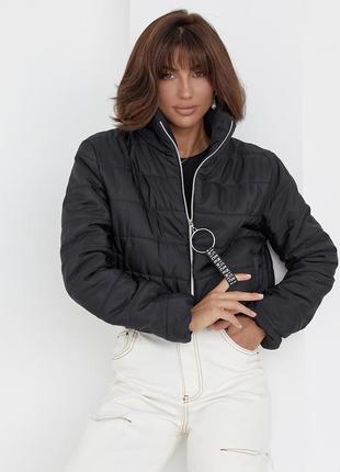 Жіноча куртка демісезонна на блискавці — чорний колір, 40р (є розміри)1 фото