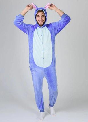 Кигуруми стич синий  для взрослых , тёплая сплошная пижама для взрослых1 фото