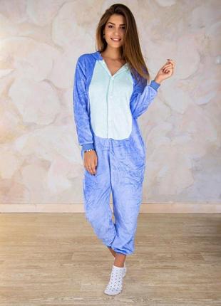 Кигуруми стич синий  для взрослых , тёплая сплошная пижама для взрослых4 фото