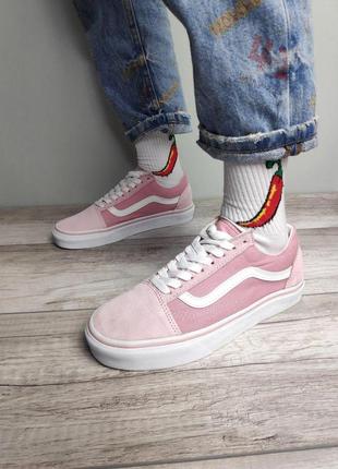 Женские кеды vans old skool розовые с белым 💥 smb ✔️4 фото