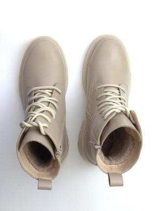 Ботинки кожаные кофейные на меху женская обувь больших размеров 40 41 42 43 44 cosmo shoes new kate latte bs2 фото