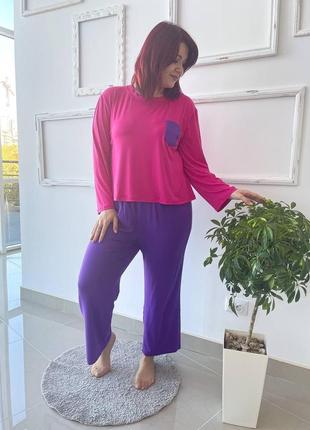 Женская пижама больших размеров фиолетовая
