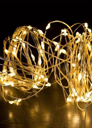 Светодиодная гирлянда капля росы нить 5 м 50 led батарейки 2шт аа желтый теплый свет7 фото