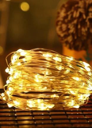 Светодиодная гирлянда капля росы нить 5 м 50 led батарейки 2шт аа желтый теплый свет5 фото