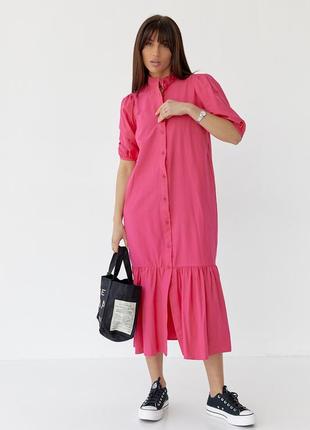 Довге плаття на ґудзиках з воланом низом — фуксія колір, s (є розміри)5 фото