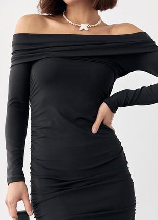 Силуэтное платье с драпировкой и открытыми плечами - черный цвет, l (есть размеры)4 фото