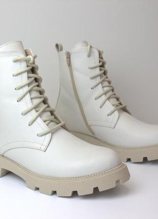 Белые молочные ботинки кожаные женская обувь больших размеров 40 41 42 43 44 cosmo shoes new kate moko bs