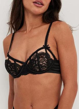 Кружевной бюстгальтер-балконет na-kd binding detail lace balconette bra black eu 75d5 фото