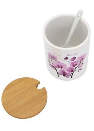 Банка керамическая с деревянной крышкой и ложкой 350 мл "орхидея розовая"  zfa 471s op3 фото