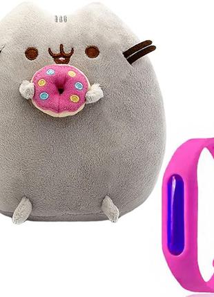 Мягкая игрушка пушин кэт pusheen cat 23х25 см с пончиком и детский силиконовый браслет от комаров n-11563