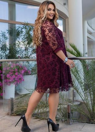 Бордовое женское нарядное эффектное платье батал с 50 по 64 размер6 фото