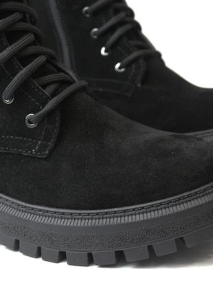 Жіночі замшеві черевики чорні зимове взуття на хутрі на платформі з блискавкою cosmo shoes new kate vel8 фото