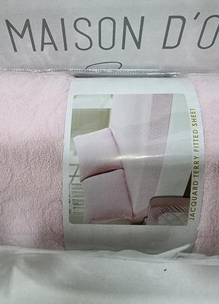 Махрове простирадло maison d'or pink жакард на гумці 180*200 + наволочки 2-50*70