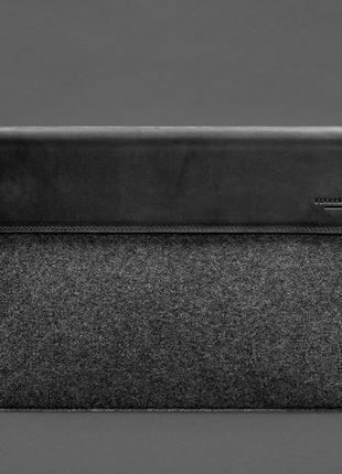 Чехол-конверт кожа фетр на магнитах для macbook 13'' черный crazy horse