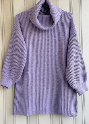 💜💜💜брендовий подовжений светр з горлом в лавандовому кольорі італія. батал