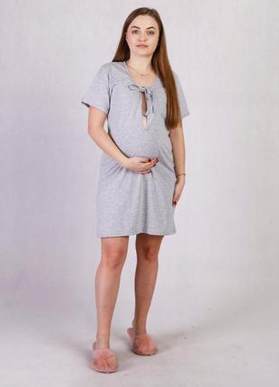 Ночная рубашка для беременных и кормящих мам кулир серый 46-58р