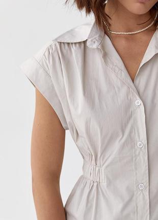 Женская рубашка с резинкой на талии - светло-серый цвет, l (есть размеры)4 фото
