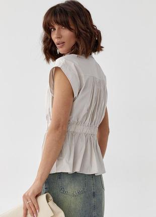 Женская рубашка с резинкой на талии - светло-серый цвет, l (есть размеры)2 фото