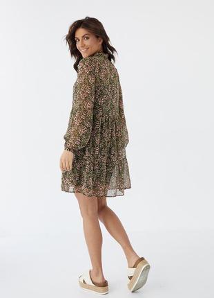 Шифоновое платье с цветочным узором  с завышенной талией crep - хаки цвет, s (есть размеры)2 фото