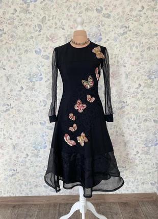 Винтажное черное нарядное платье с бабочками англия miri