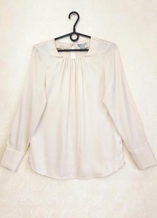 Сатинова блузка вільного крою світло-бежева блуза з довгим рукавом2 фото