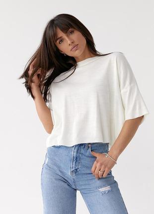 Однотонна жіноча футболка вільного крою — молочний колір, l (є розміри)