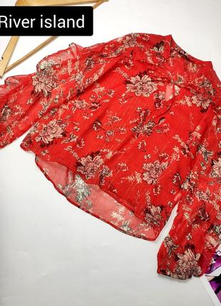 Блуза жіноча червоного кольору в квітковий принт з рюшами від бренду river island 10
