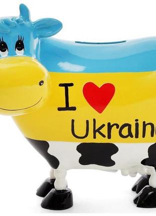 Скарбничка-корівка "i love ukraine" 16.5х9х14см керамічна