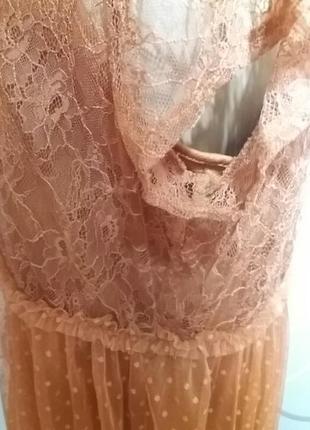 Ошатна сукня парашут помаранчового кольору. гіпюр і дрібна сіточка у горошок6 фото