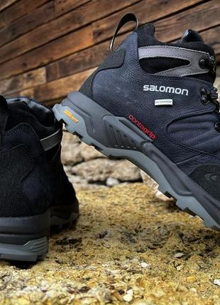 Зимние кроссовки термо, спортивные кожаные ботинки salomon contagrip gore-tex denim