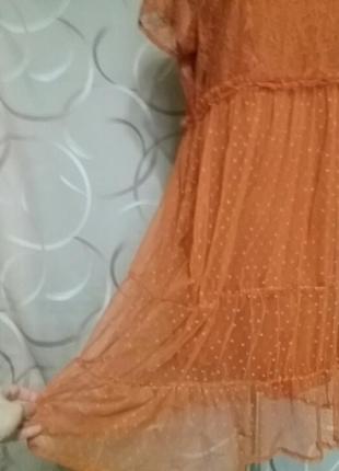 Ошатна сукня парашут помаранчового кольору. гіпюр і дрібна сіточка у горошок9 фото