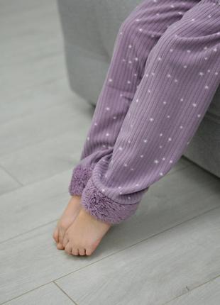 Стильная детская пижама 140-158 для девочки на пуговицах флис -рубчик (штаны и кофта) фіолет3 фото