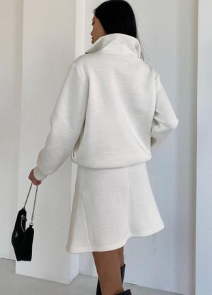 Юбка - мини женская короткая, теплая, из турецкой ткани на хлопковой основе, флисовая, белая6 фото