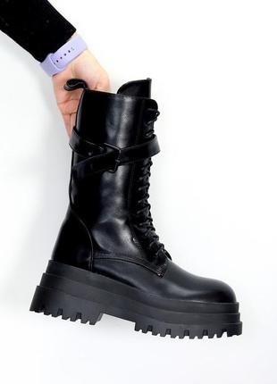 Зимние ботинки на толстой подошве платформы в милитари стиле с пряжками, мех. зимняя ботинка мх4 фото