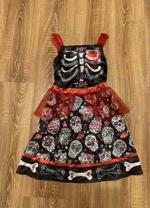 Платье скелет катрина хеллоуин  на9-10лет
