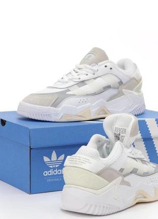 Модні кросівки adidas niteball 2 white beige  / женские кроссовки адидас бежевые с белым