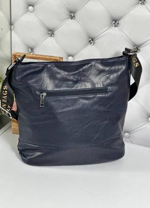 Женская сумка с текстильным ремнем, синяя3 фото
