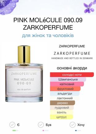 Розпив zarkoperfume pink molécule 090.09 заркопарфум пінк молекула3 фото