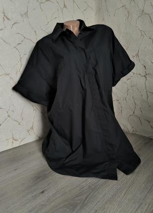 Плаття-сорочка оверсайз чорна бавовна 44-462 фото