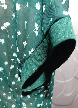 Блуза шифоновая свободного кроя темно зеленого цвета, принт мелкие цветочки,данского бренда co’couture5 фото