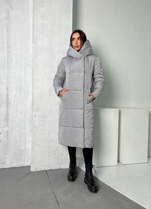 Пальто куртка пуховик жіноче довге зимове демісезонне на зиму тепле бежеве коричневе сіре базове чорне з капюшоном стьобане батал