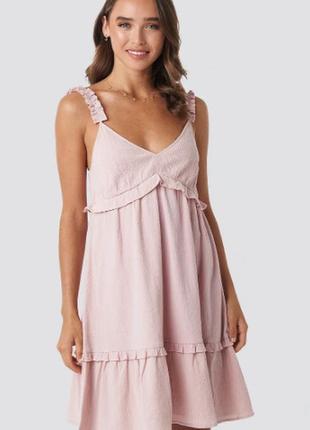 Жіноча міні-сукня з воланами na-kd frilled mini dress rose pink eu 36