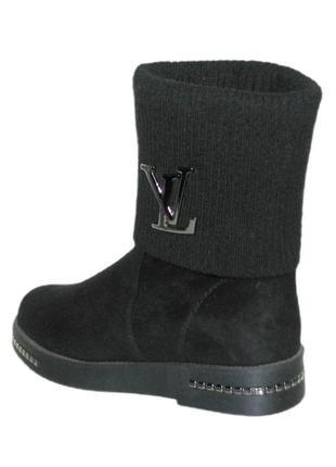 Зимние ботинки женские черные замшевые низкий каблук 36 размер