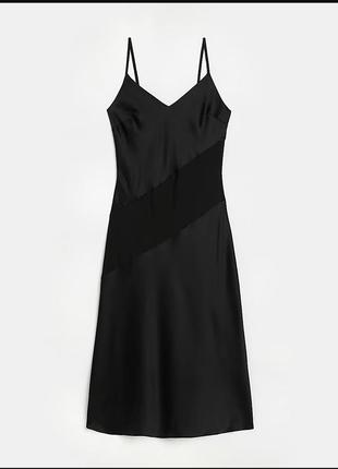 Черное атласное платье- комбинация миди5 фото